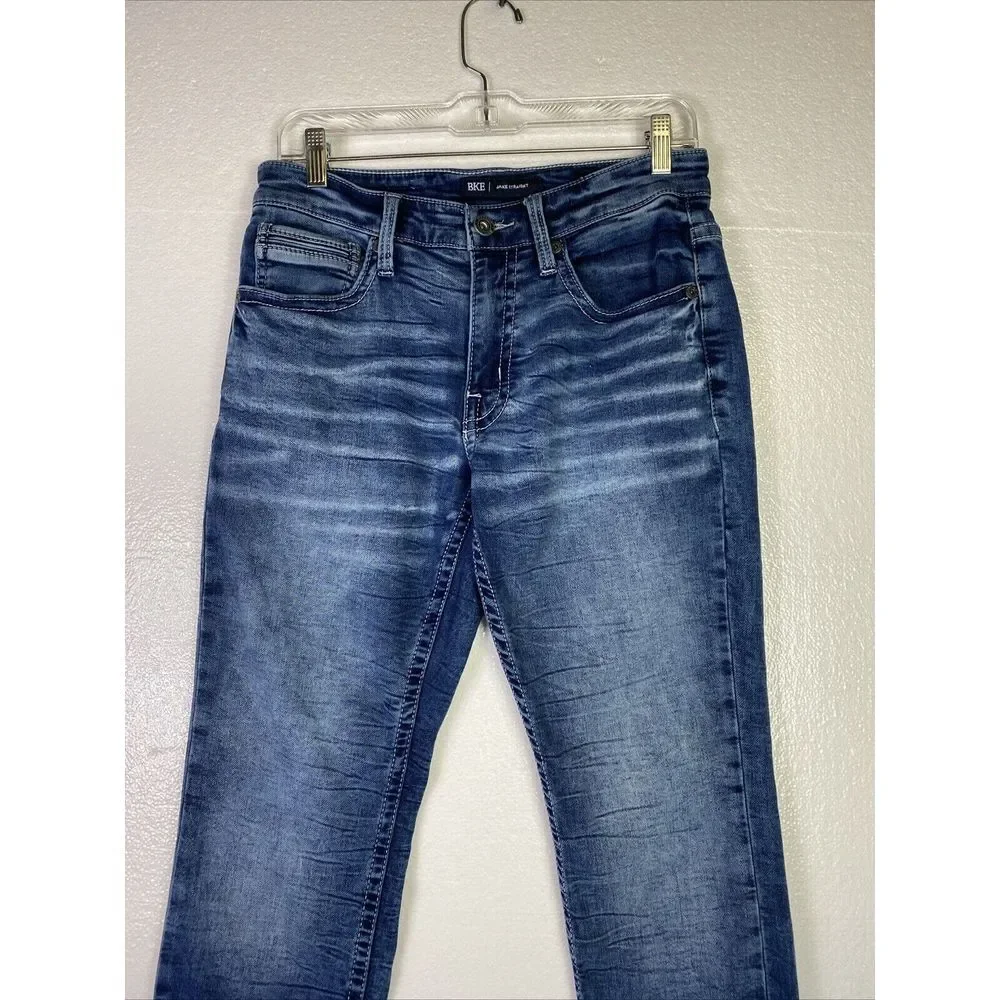 BKE Jake Jeans Mens 30X30 Straight Mid Rise‎ Distressed Blue Stretch Denim